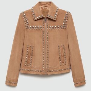 Mango Tan Studded Leather Jacket